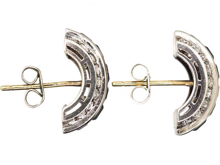 Art Deco 18ct White Gold, Sapphire & Diamond Half Hoop Earrings