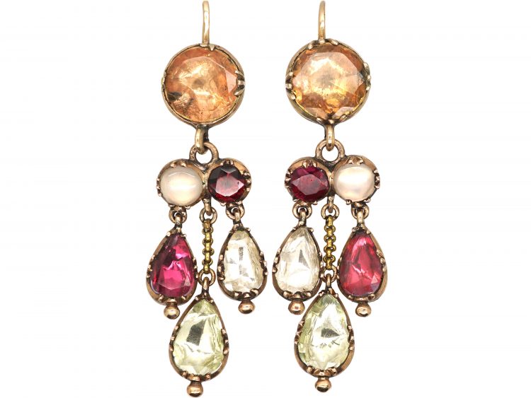Georgian Harlequin Triple Drop Earrings