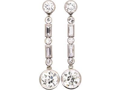 Art Deco Platinum and Diamond Drop Earrings