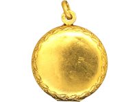 French Early 20th Century 18ct Two Colour Gold Round Locket with Mistletoe Detail set with Natural Split Pearls