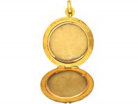 French Early 20th Century 18ct Two Colour Gold Round Locket with Mistletoe Detail set with Natural Split Pearls