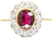 Edwardian 18ct Gold & Platinum, Ruby & Diamond Cluster Ring