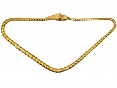 Victorian 18ct Gold Snake Necklace with Cabochon Garnet Eyes