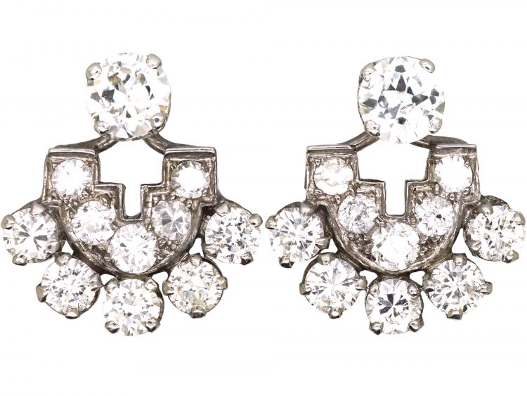 Art Deco 18ct White Gold, Day & Night Diamond Set Earrings