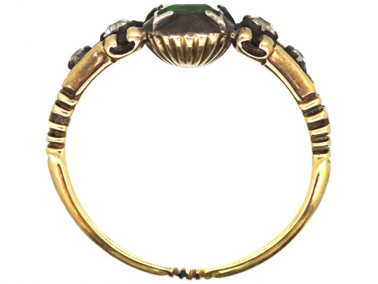 Georgian 15ct Gold & Silver, Emerald & Diamond Ring