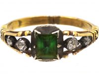 Georgian 15ct Gold & Silver, Emerald & Diamond Ring