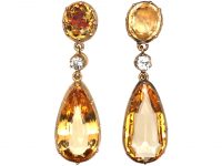 Georgian 15ct Gold, Pear Shaped Topaz & Diamond Drop Earrings