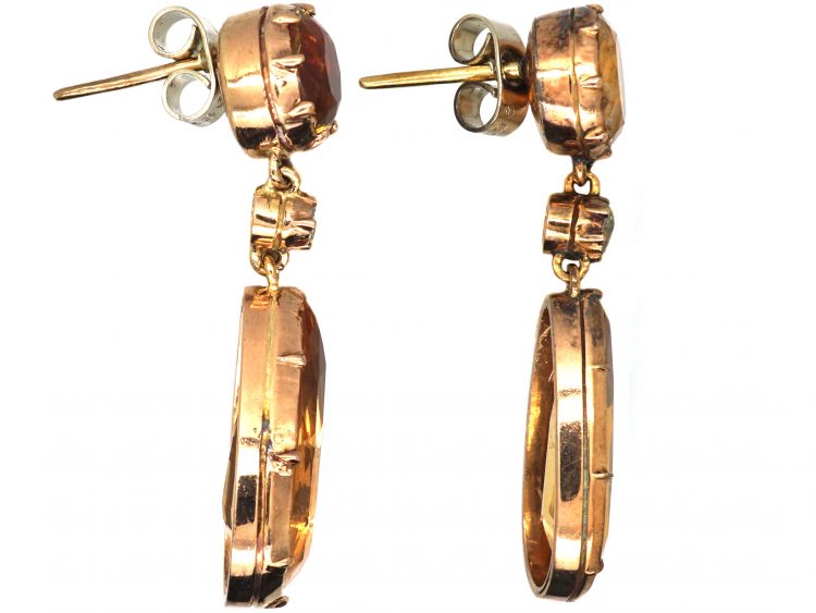 Georgian 15ct Gold, Pear Shaped Topaz & Diamond Drop Earrings