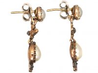 Georgian 9ct Gold, Natural Pearl, Diamond & Ruby Drop Earrings
