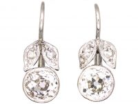 Edwardian 18ct White Gold Flower Bud & Leaf Earrings set with Diamonds