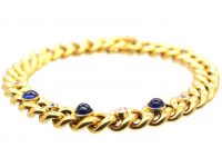 Early 20th Century Cabochon Sapphire & Diamond 14ct Gold Curb Bracelet