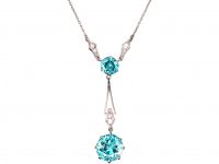 Art Deco 18ct White Gold, Diamonds & Zircon Pendant on an 18ct White Gold Chain