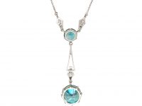 Art Deco 18ct White Gold, Diamonds & Zircon Pendant on an 18ct White Gold Chain