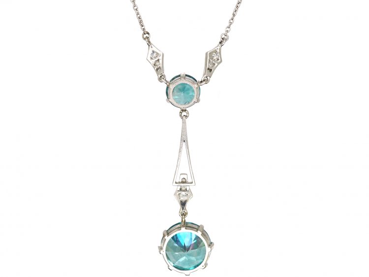 Art Deco 18ct White Gold, Diamonds & Zircon Pendant on an 18ct White Gold Chain
