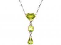 Edwardian 15ct Gold & Platinum, Peridot & Diamond Pendant on Chain