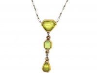 Edwardian 15ct Gold & Platinum, Peridot & Diamond Pendant on Chain
