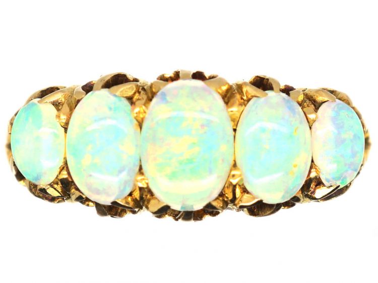 Edwardian 18ct Gold, Five Stone Opal Ring
