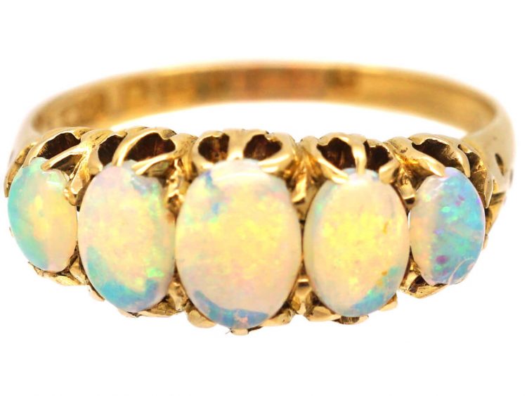 Edwardian 18ct Gold, Five Stone Opal Ring