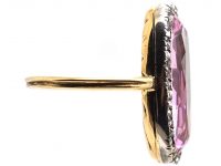 Edwardian 18ct Gold, Large Pink Topaz & Rose Diamond Ring