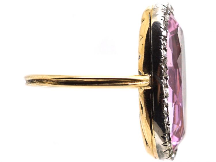 Edwardian 18ct Gold, Large Pink Topaz & Rose Diamond Ring