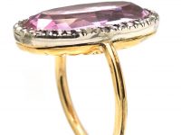 Edwardian 18ct Gold, Large Pink Topaz & Rose Diamond Ring