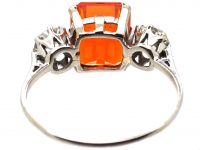 Art Deco Platinum, Fire Opal & Diamond Three Stone Ring
