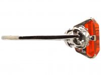 Art Deco Platinum, Fire Opal & Diamond Three Stone Ring