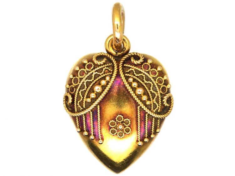 Victorian 15ct Gold Heart Etruscan Revival Heart Shaped Pendant