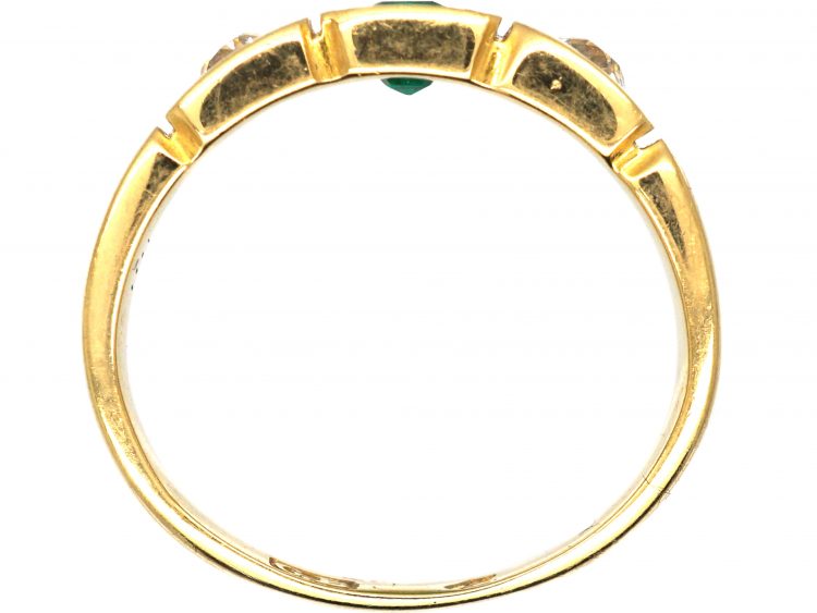 Victorian 18ct Gold , Emerald & Diamond Three Stone Ring