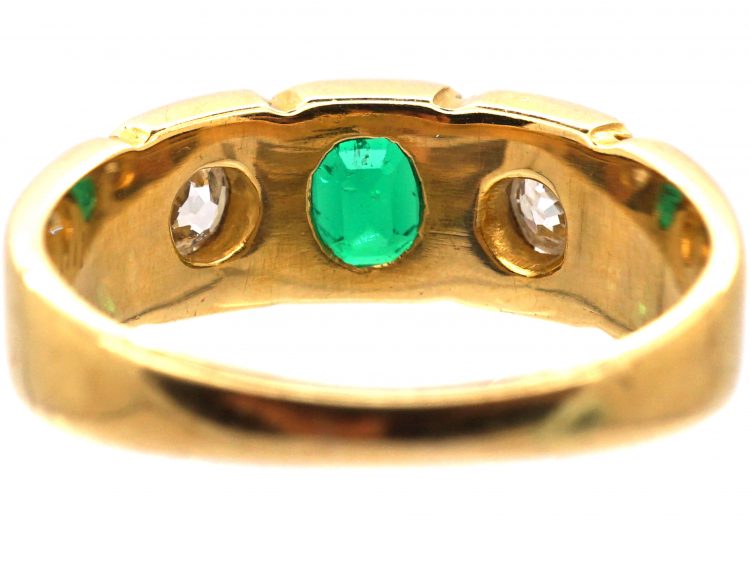 Victorian 18ct Gold , Emerald & Diamond Three Stone Ring