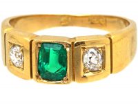 Victorian 18ct Gold , Emerald & Diamond Three Stone Ring