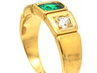 Victorian 18ct Gold , Emerald & Diamond Three Stone Ring