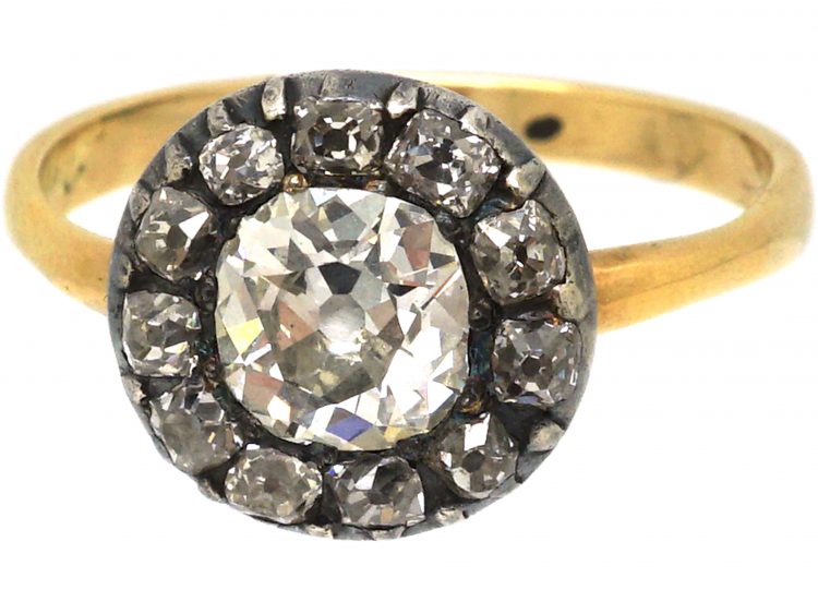Georgian 18ct Gold & Silver, Diamond Cluster Ring