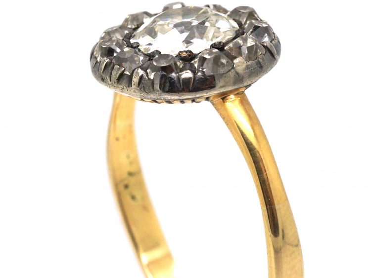 Georgian 18ct Gold & Silver, Diamond Cluster Ring