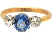 Edwardian 18ct Gold & Platinum, Sapphire & Diamond Three Stone Ring
