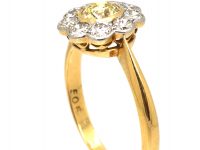 Edwardian 18ct Gold & Platinum, Diamond Cluster Ring with a Yellow Diamond in the Centre