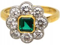 18ct Gold, Emerald & Diamond Cluster Ring