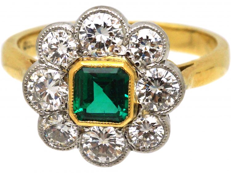 18ct Gold, Emerald & Diamond Cluster Ring