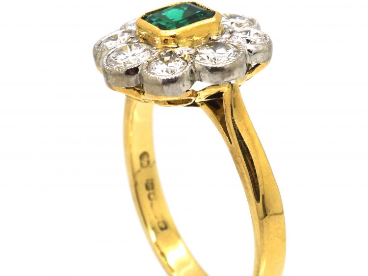 18ct Gold, Emerald & Diamond Cluster Ring