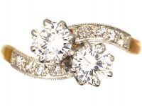Edwardian 18ct Gold & Platinum, Two Stone Diamond Crossover Ring