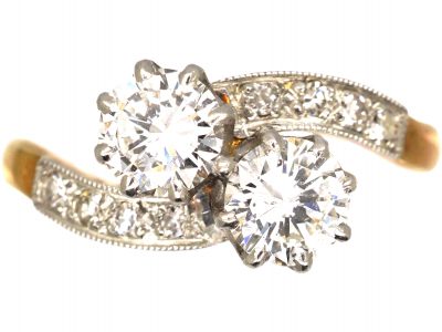 Edwardian 18ct Gold & Platinum, Two Stone Diamond Crossover Ring