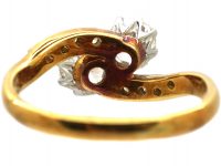 Edwardian 18ct Gold & Platinum, Two Stone Diamond Crossover Ring
