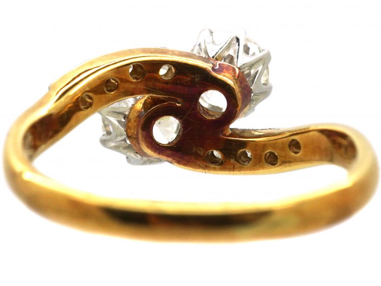 Edwardian 18ct Gold & Platinum, Two Stone Diamond Crossover Ring