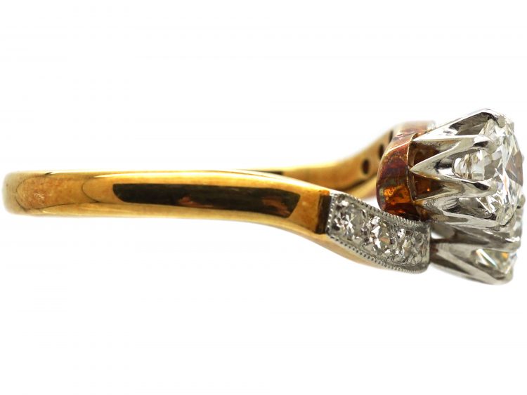 Edwardian 18ct Gold & Platinum, Two Stone Diamond Crossover Ring