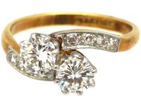 Edwardian 18ct Gold & Platinum, Two Stone Diamond Crossover Ring