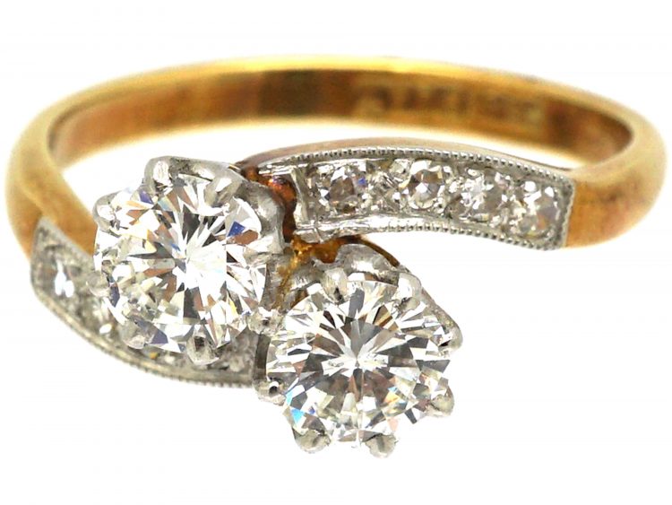 Edwardian 18ct Gold & Platinum, Two Stone Diamond Crossover Ring