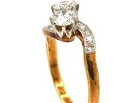 Edwardian 18ct Gold & Platinum, Two Stone Diamond Crossover Ring
