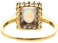 Edwardian 18ct Gold & Platinum, Opal & Diamond Rectangular Ring
