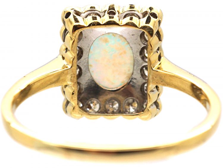 Edwardian 18ct Gold & Platinum, Opal & Diamond Rectangular Ring