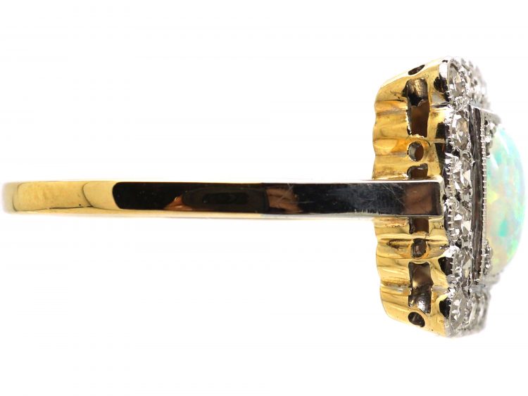 Edwardian 18ct Gold & Platinum, Opal & Diamond Rectangular Ring